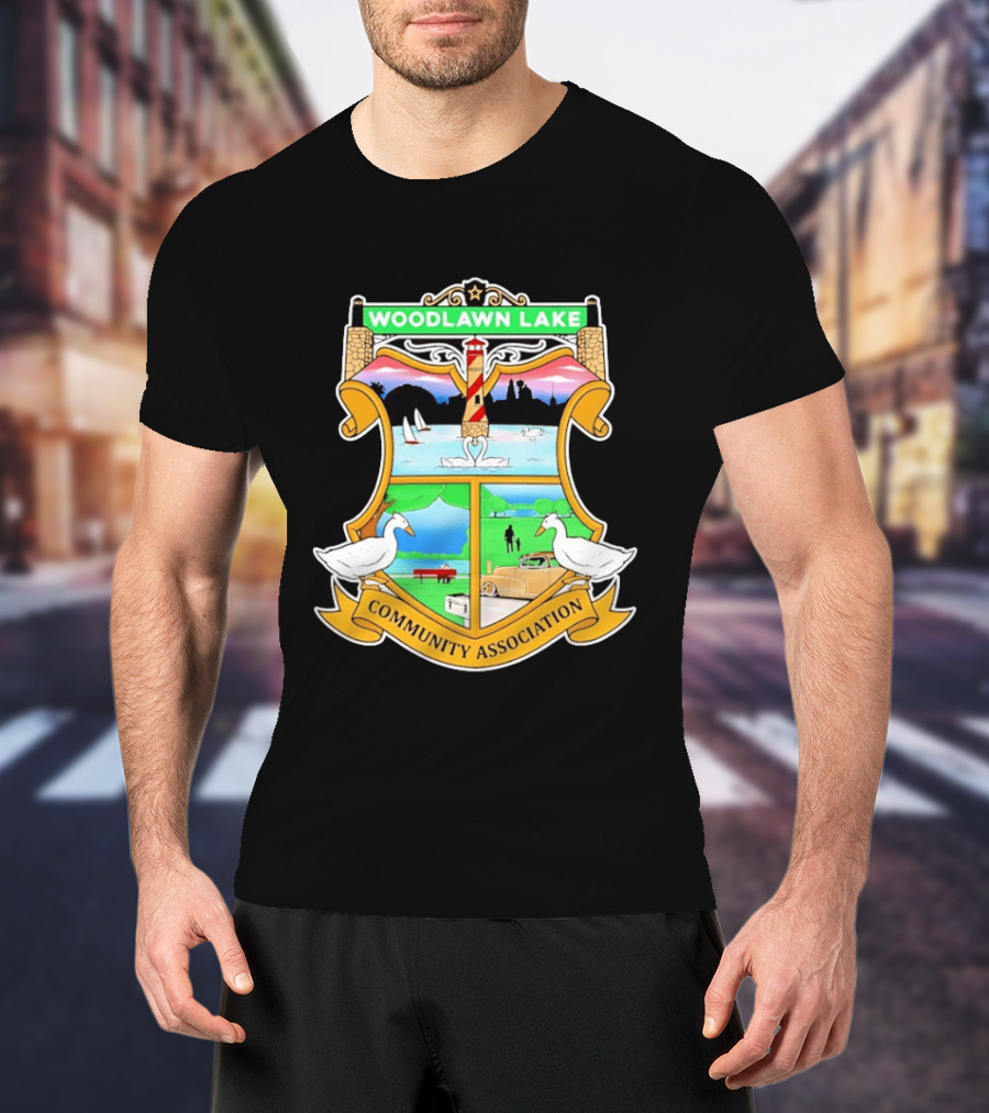 Woodlawn Lake Community Association Scenic Emblem In San Antonio Texas T-Shirt