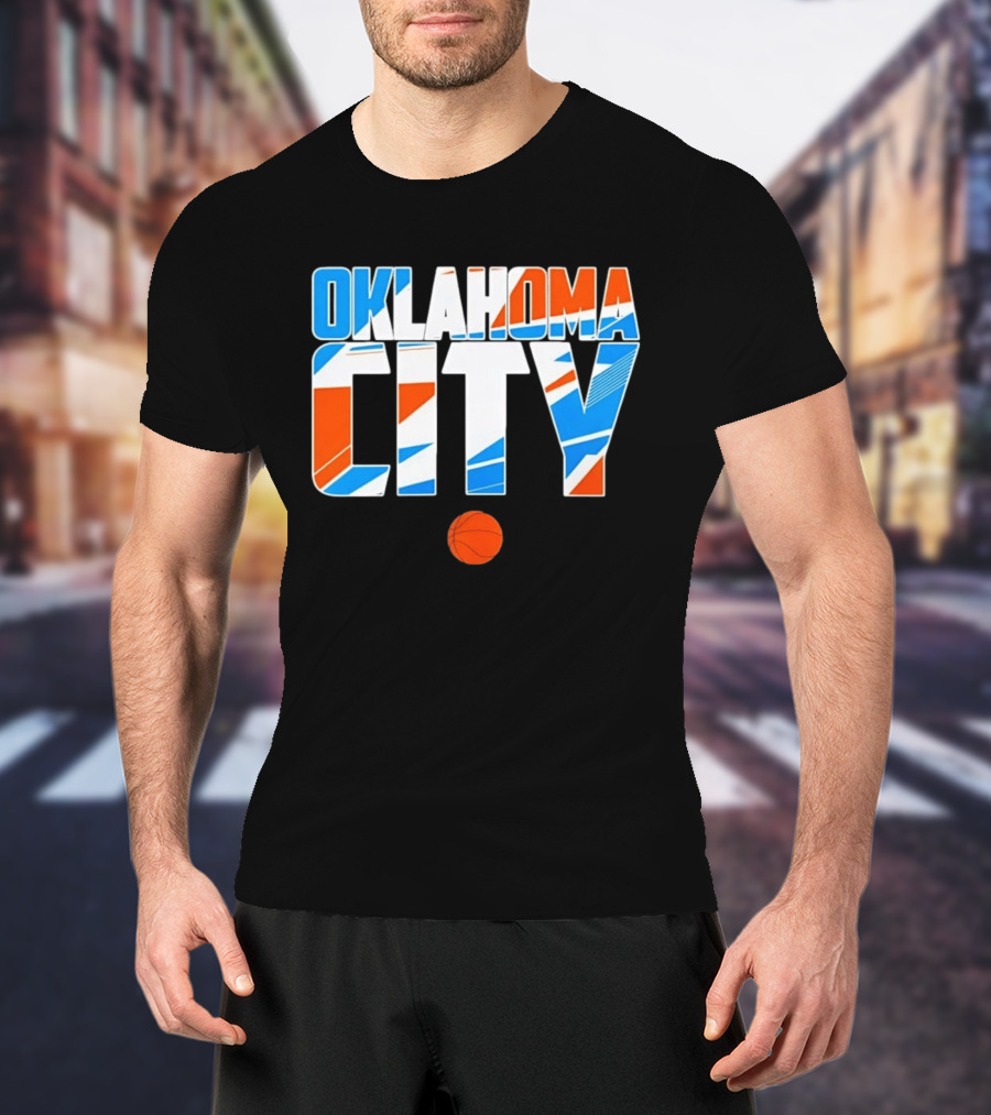 Oklahoma City Basketball Pride Colorful Lettering With Orange Basketball T-Shirt