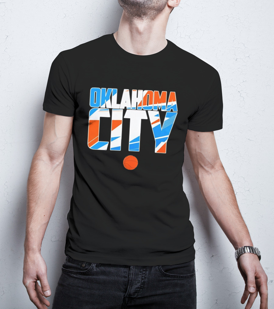 Oklahoma City Basketball Pride Colorful Lettering With Orange Basketball T-Shirt
