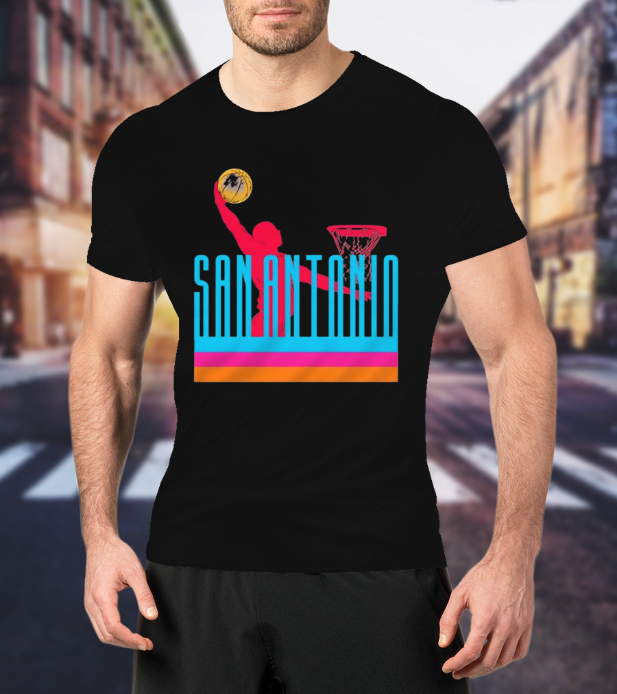 San Antonio Basketball Dunking Pink T-Shirt