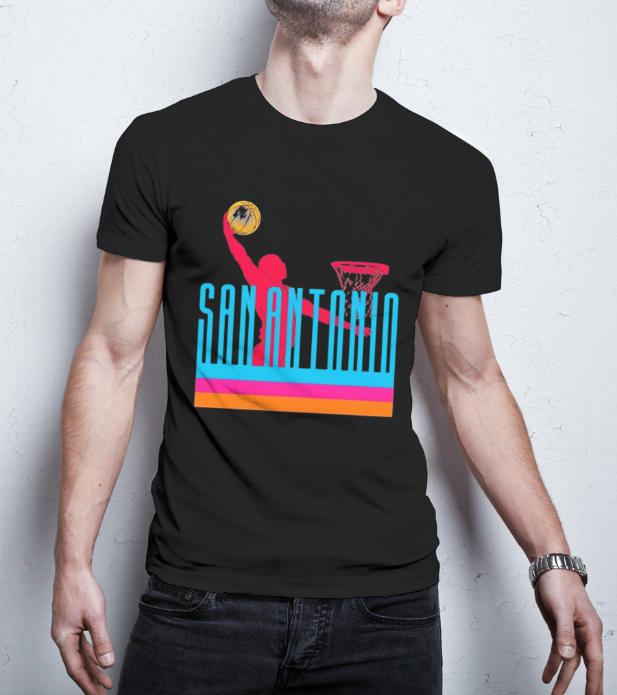 San Antonio Basketball Dunking Pink T-Shirt