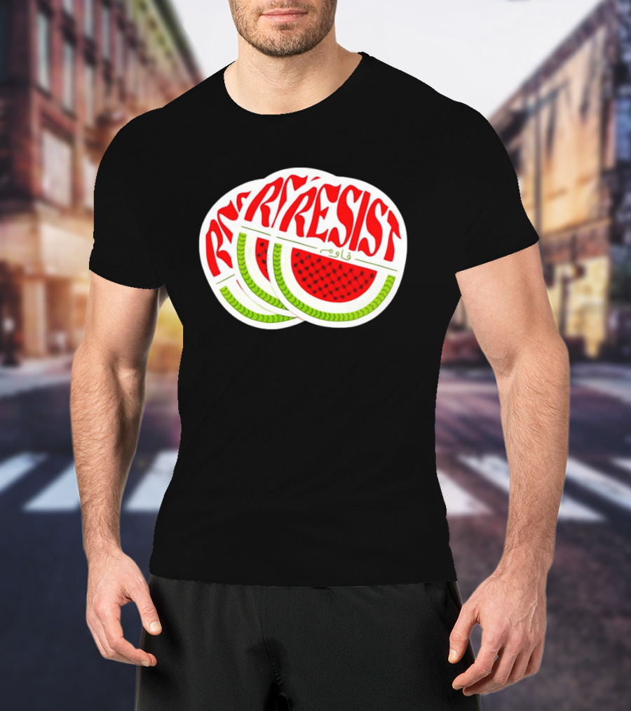 Watermelon Keffiyeh Resist Free Palestine Arabic Text قاوم T-Shirt