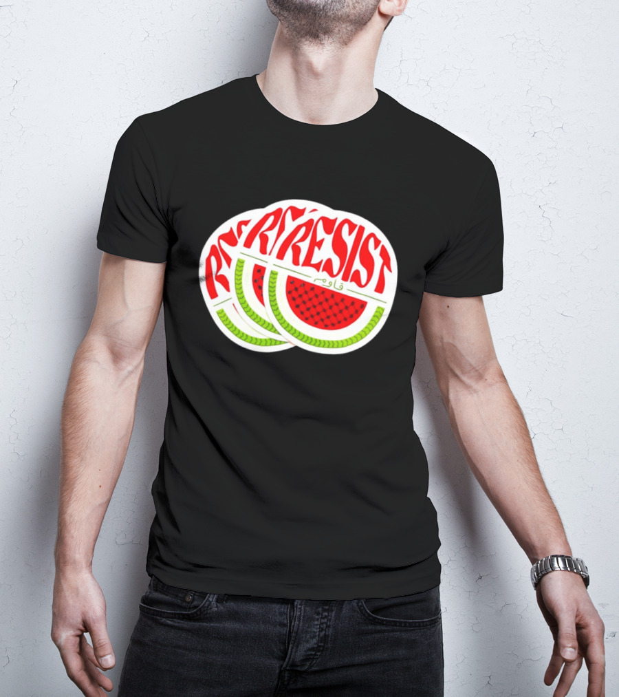 Watermelon Keffiyeh Resist Free Palestine Arabic Text قاوم T-Shirt