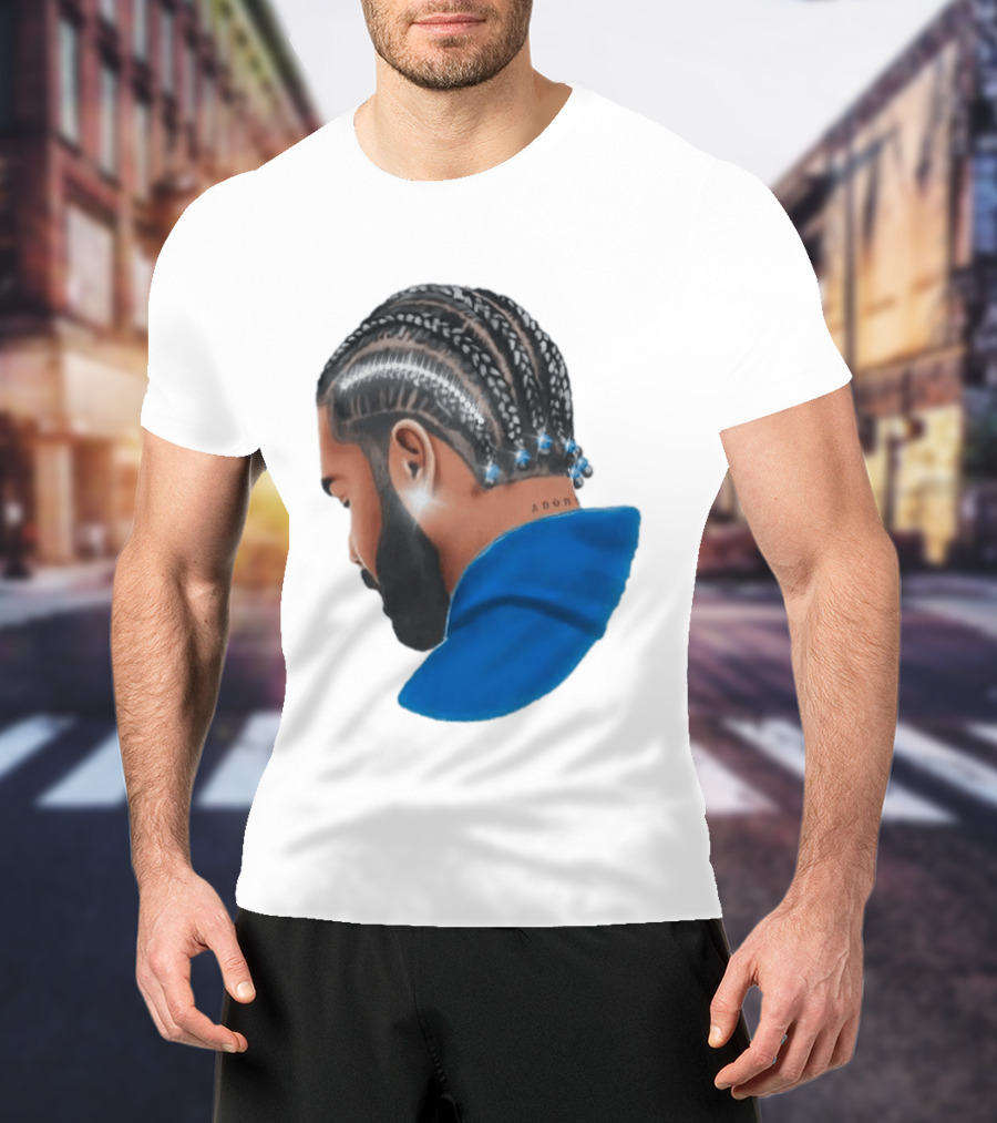 Drake Cornrow Braid Hairstyle Blue Sparkle T-Shirt