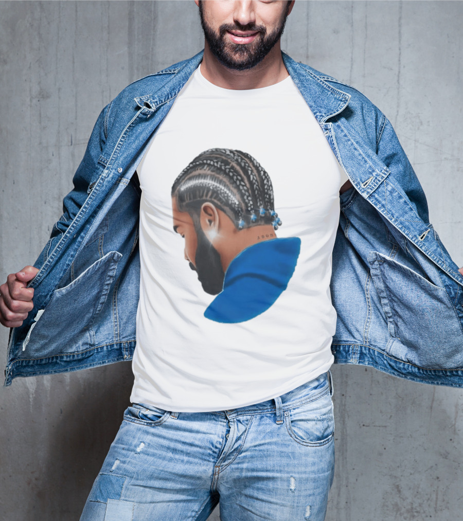 Drake Cornrow Braid Hairstyle Blue Sparkle T-Shirt