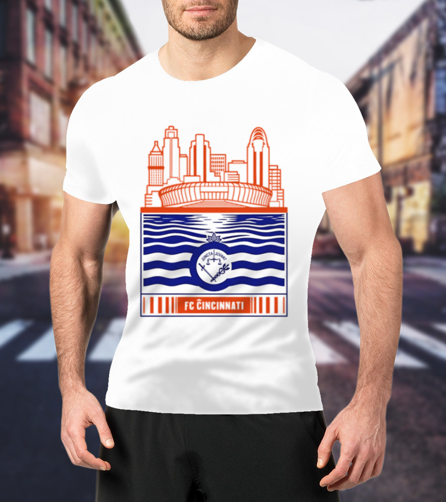 FC Cincinnati Stadium Skyline With River Flag T-Shirt