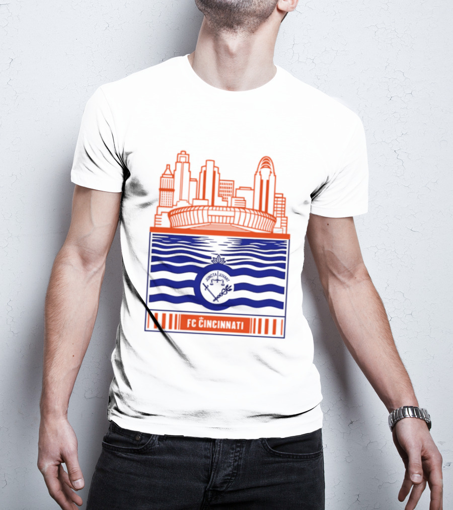 FC Cincinnati Stadium Skyline With River Flag T-Shirt