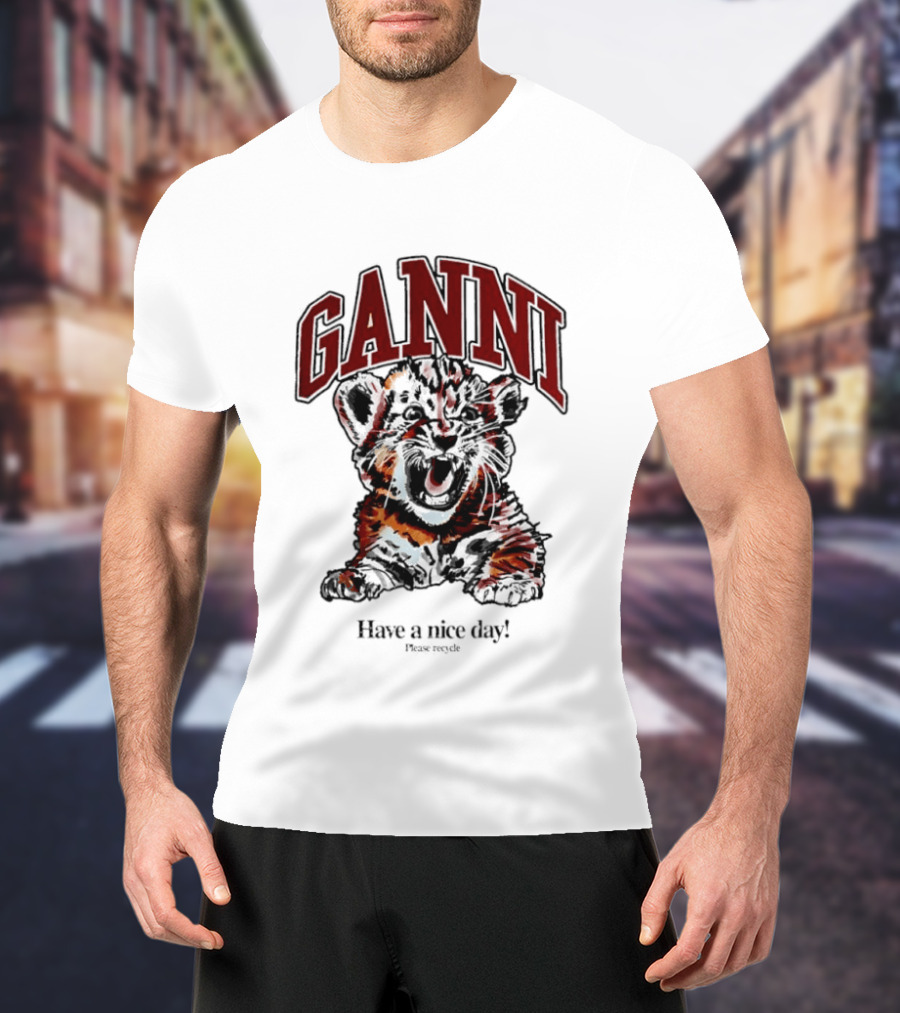 Ganni Have A Nice Day Please Recycle Tiger T-Shirt