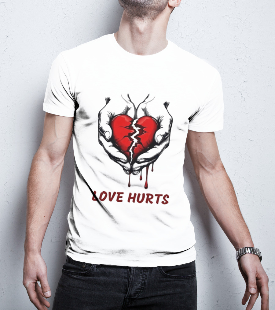 Love Hurts Bleeding Broken Heart Emotional Expression T-Shirt