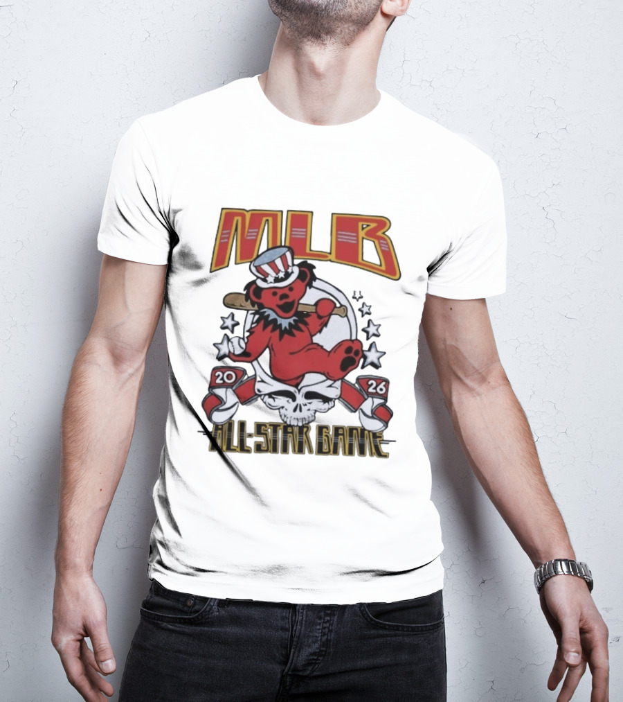 MLB 2026 All Star Game Grateful Dead Bear With Bat Patriotic Hat T-Shirt