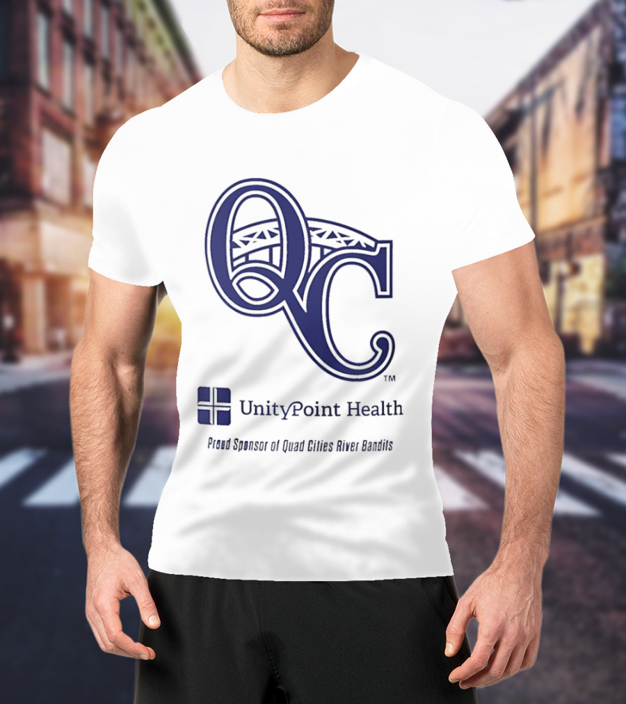 QC River Bandits UnityPoint Health Proud Sponsor Quad Cities Bridge T-Shirt