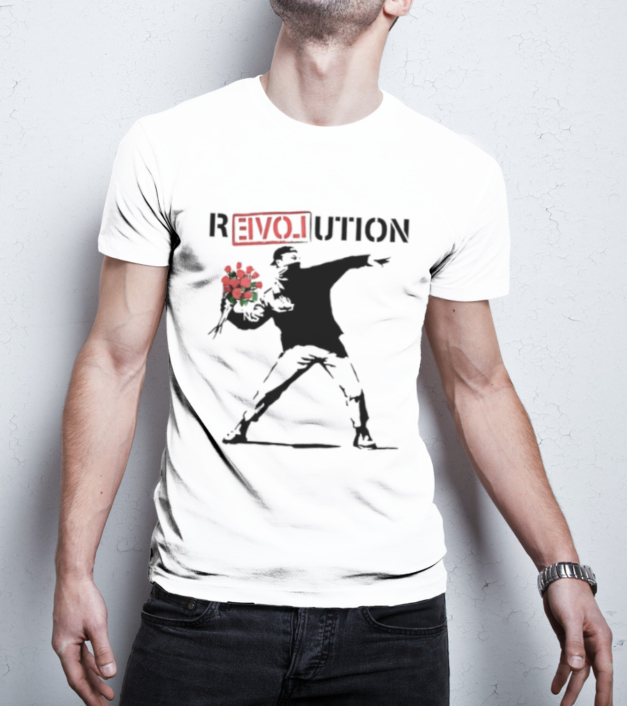 Revolution With Love Letter Throwing Roses Graffiti T-Shirt