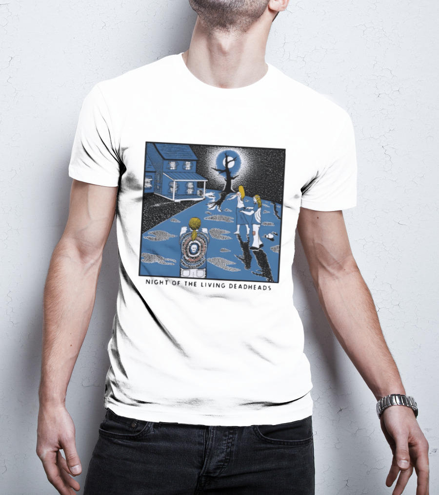Ken Brown 90s Night Of The Living Deadheads House With Skull And Dancing Figures T-Shirt