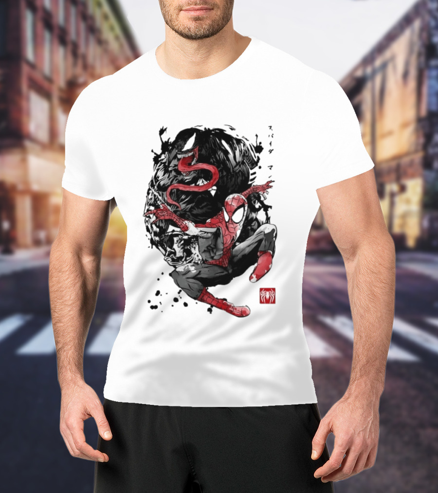 Spider Man Venom Japanese The Spider And The Symbiote Sumi E T-Shirt