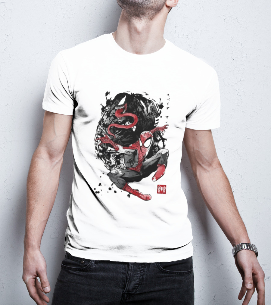 Spider Man Venom Japanese The Spider And The Symbiote Sumi E T-Shirt