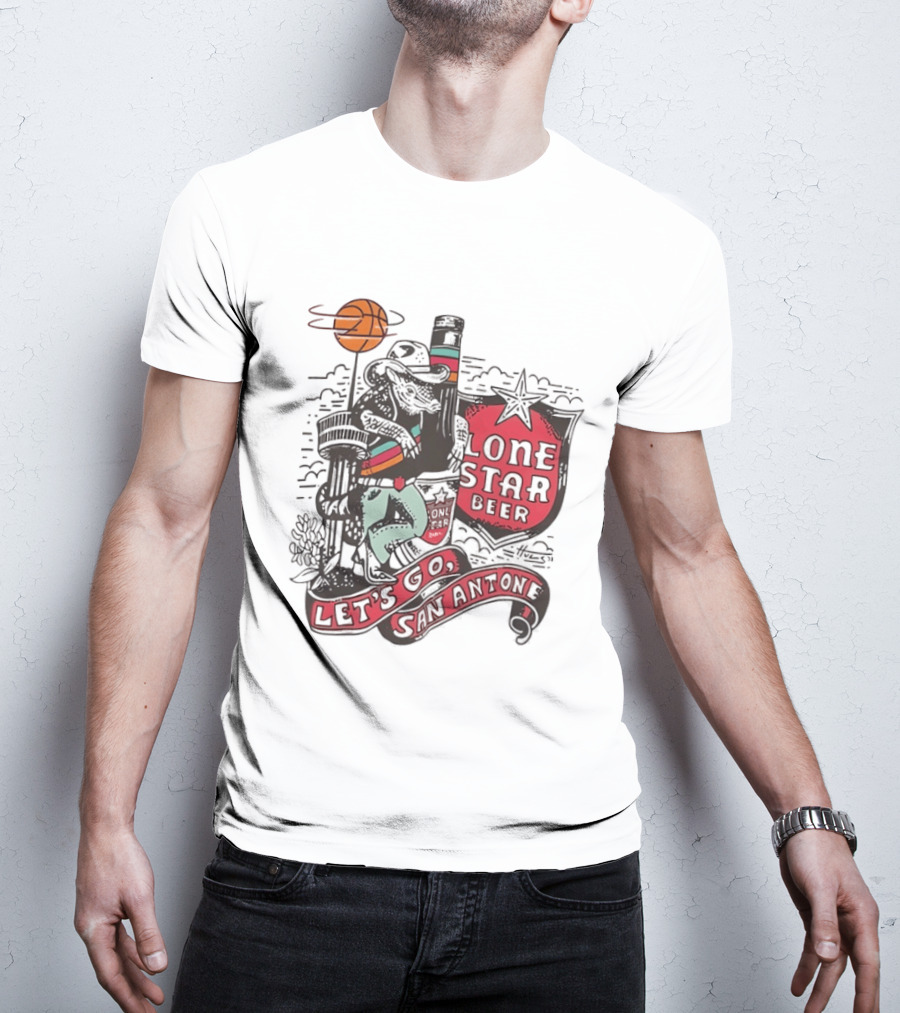 Lone Star Beer Let's Go San Antone Basketball Skyline T-Shirt