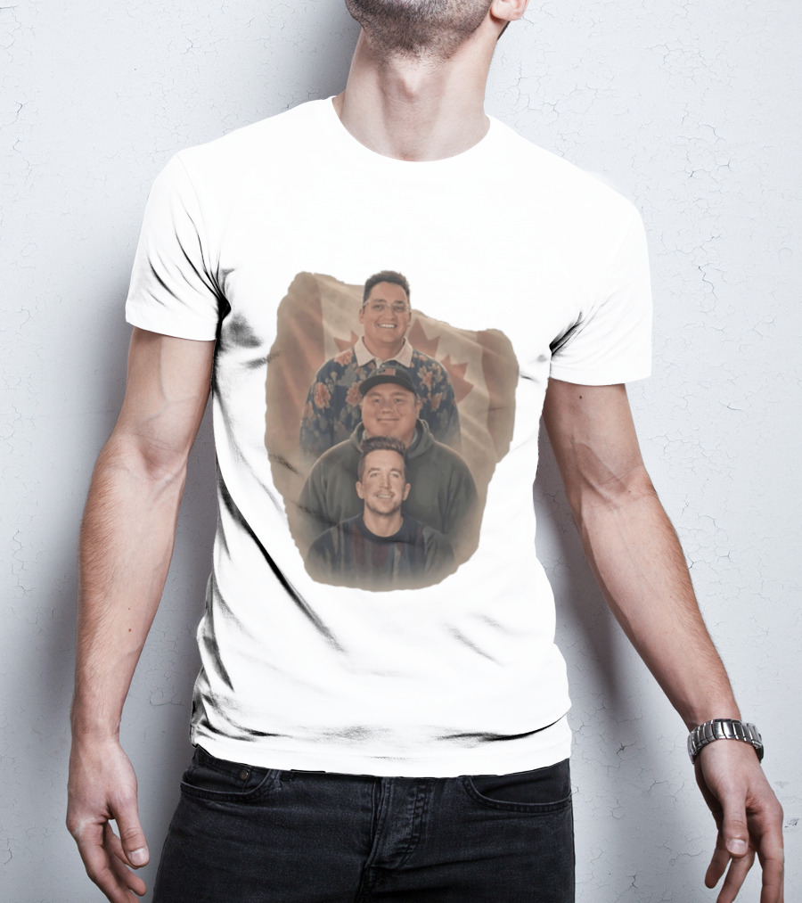 Three Smiling Men David Moss Devin Olsen Canadian Pride Flag T-Shirt