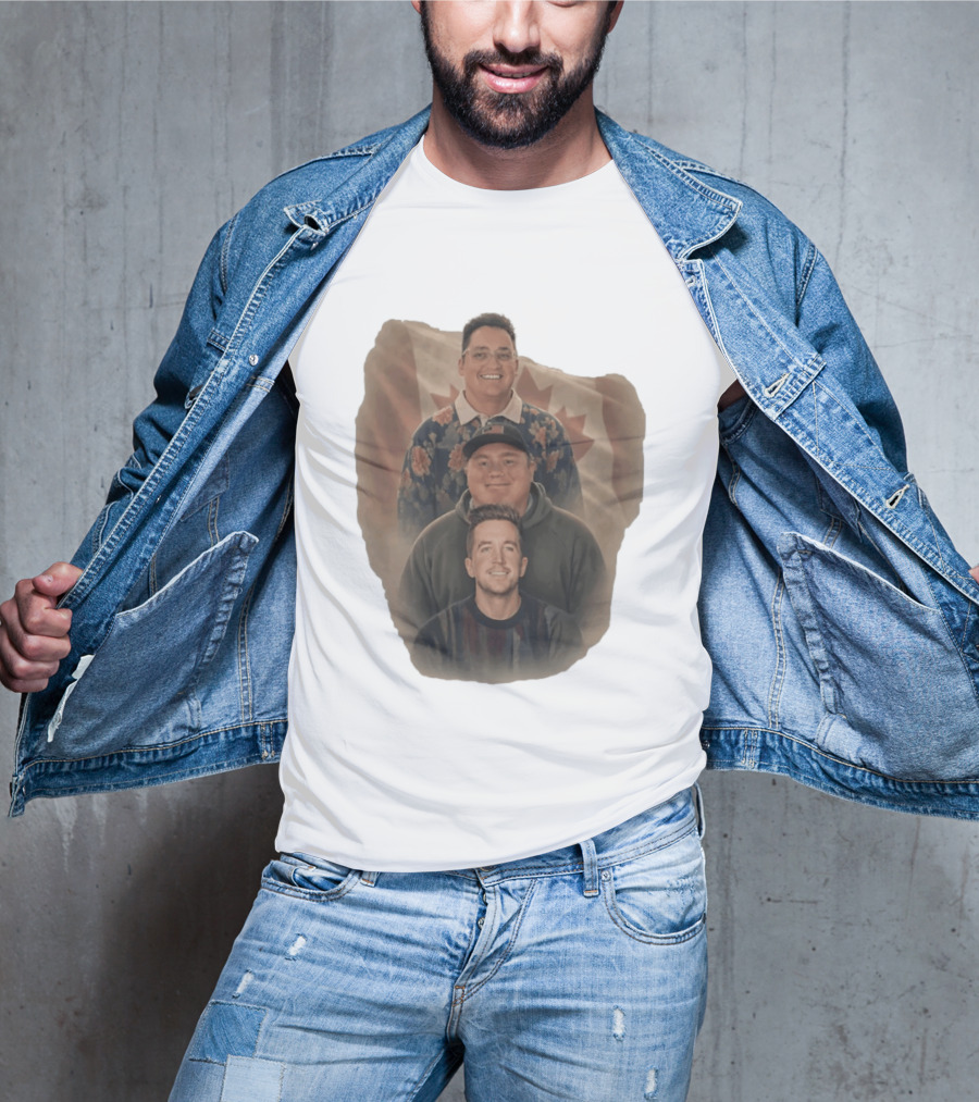 Three Smiling Men David Moss Devin Olsen Canadian Pride Flag T-Shirt