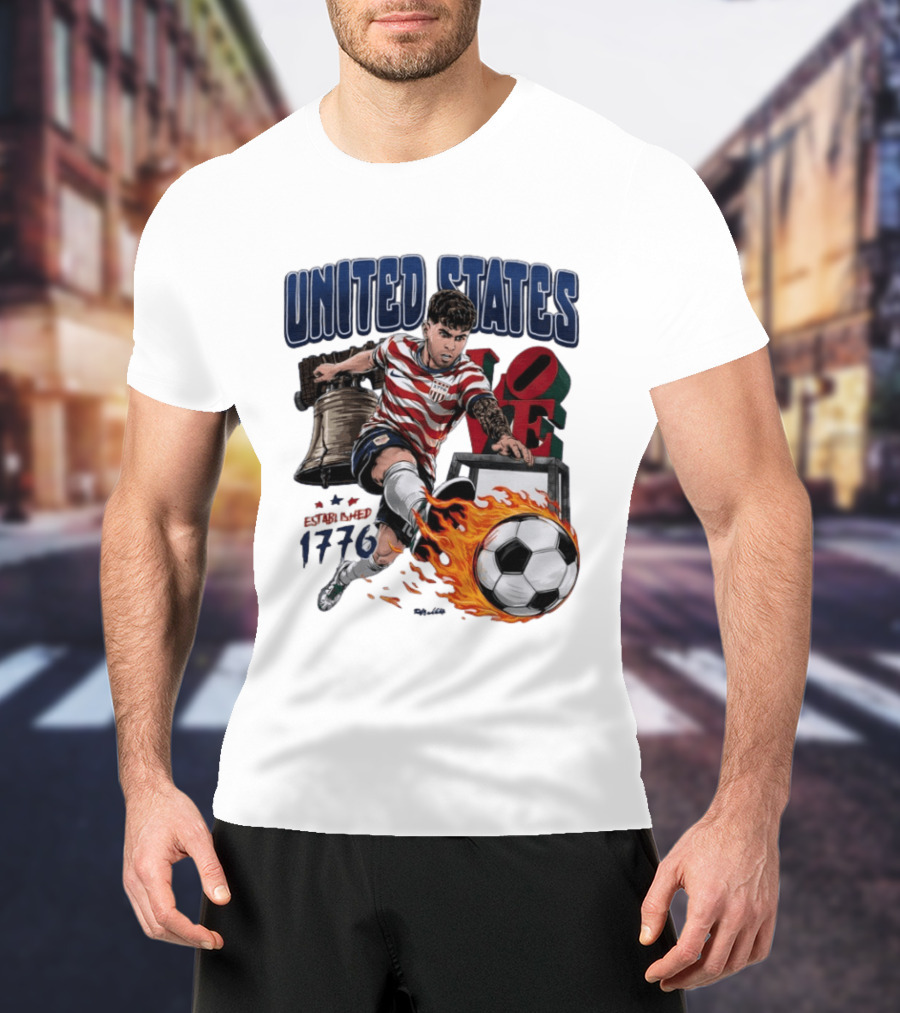 United States Love Park Philadelphia Soccer Player Liberty Bell 1776 T-Shirt
