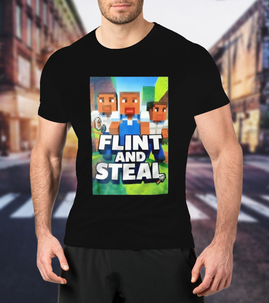 Flint And Steal Blocky Adventure Pixel Characters T-Shirt