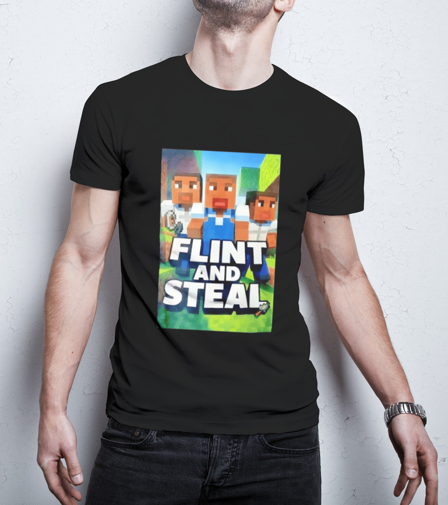 Flint And Steal Blocky Adventure Pixel Characters T-Shirt