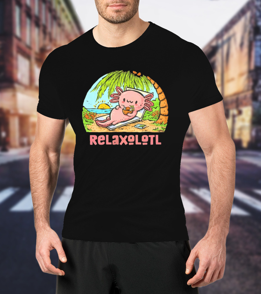 Relaxolotl Beach Vacation Vibes With Axolotl And Palm Trees T-Shirt