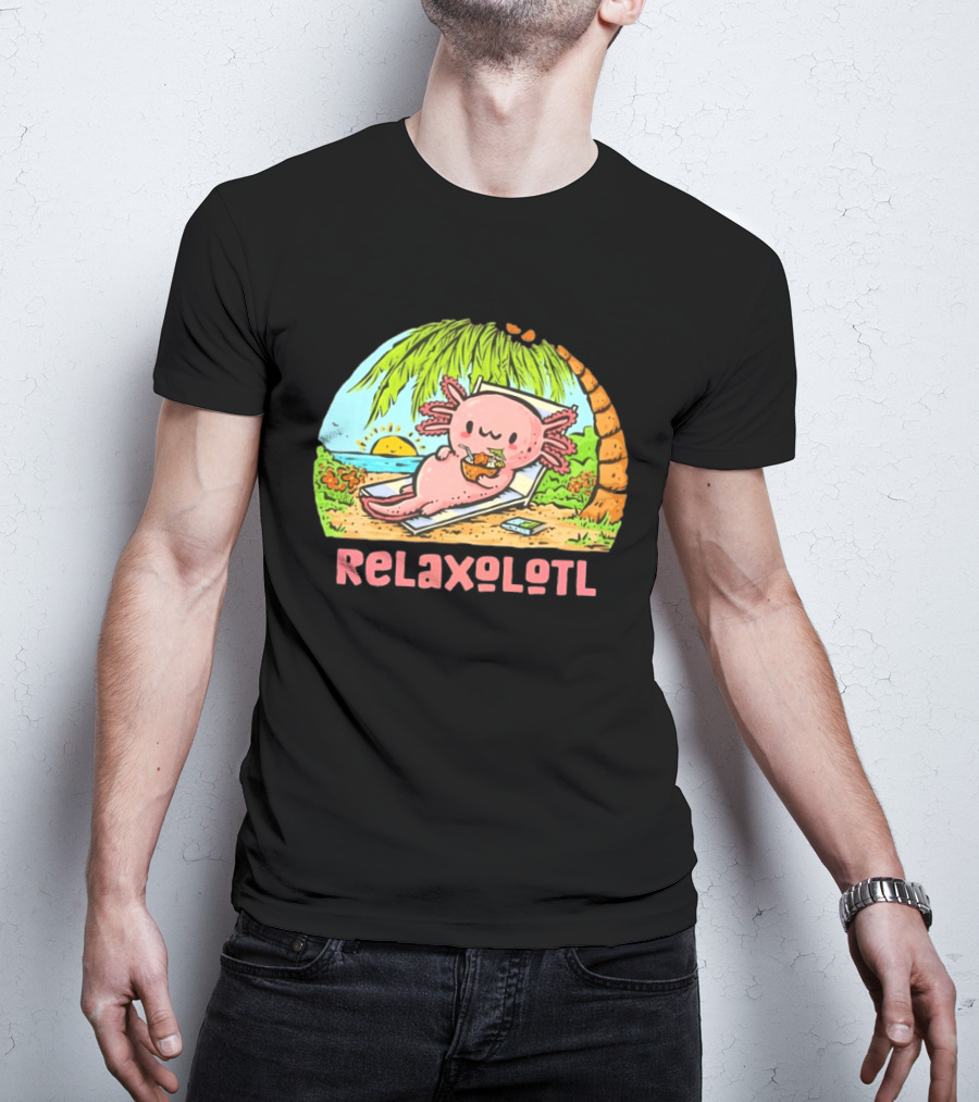 Relaxolotl Beach Vacation Vibes With Axolotl And Palm Trees T-Shirt