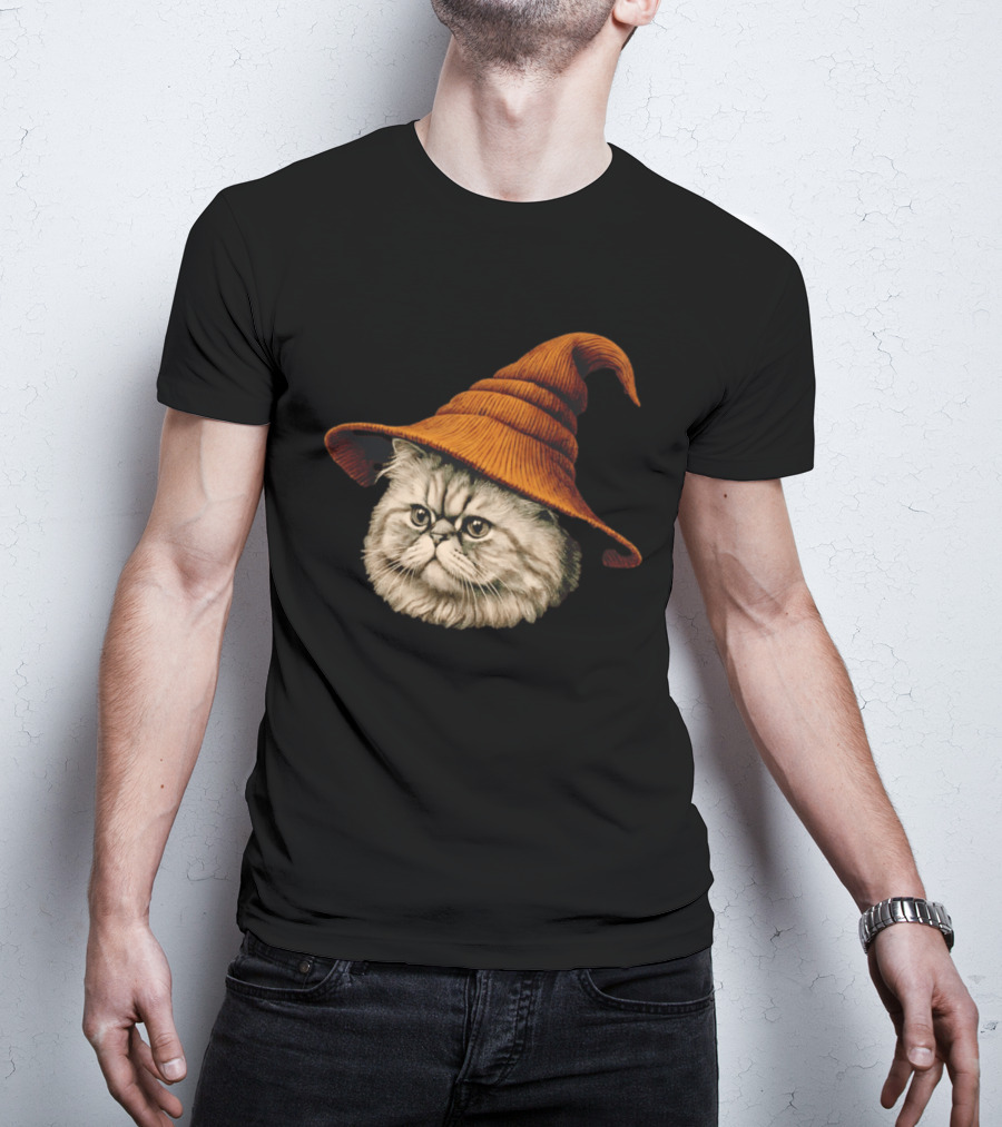 Beanie Cat Wizard Cartoon Plush Orange Hat Feline T-Shirt