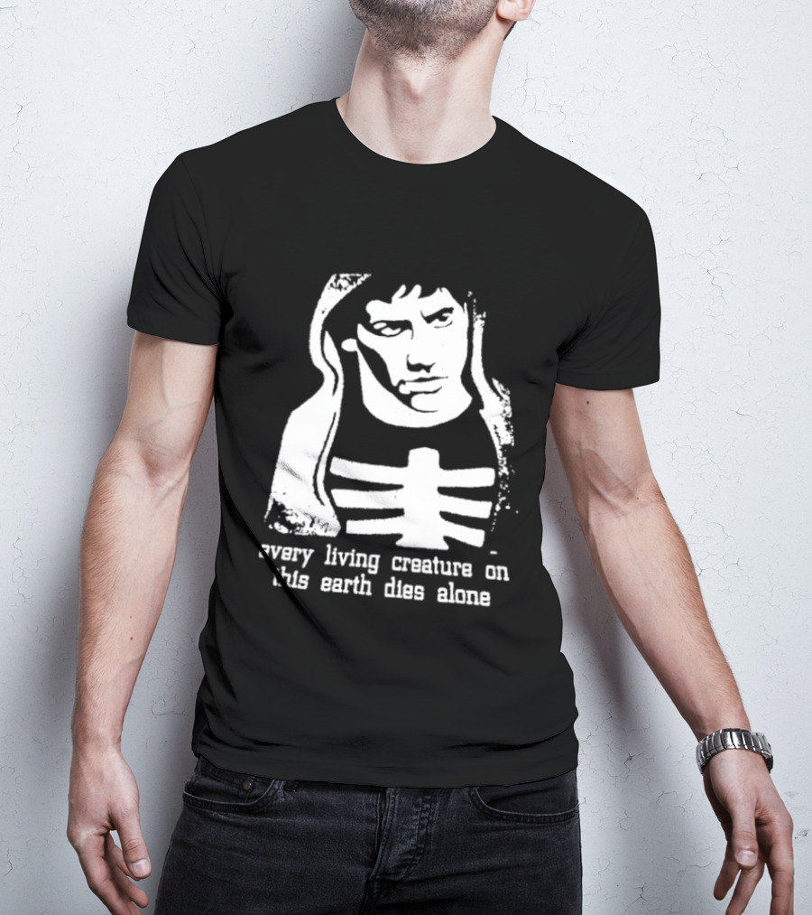 Every Living Creature On This Earth Dies Alone Hooded Man Rib Cage Existential T-Shirt