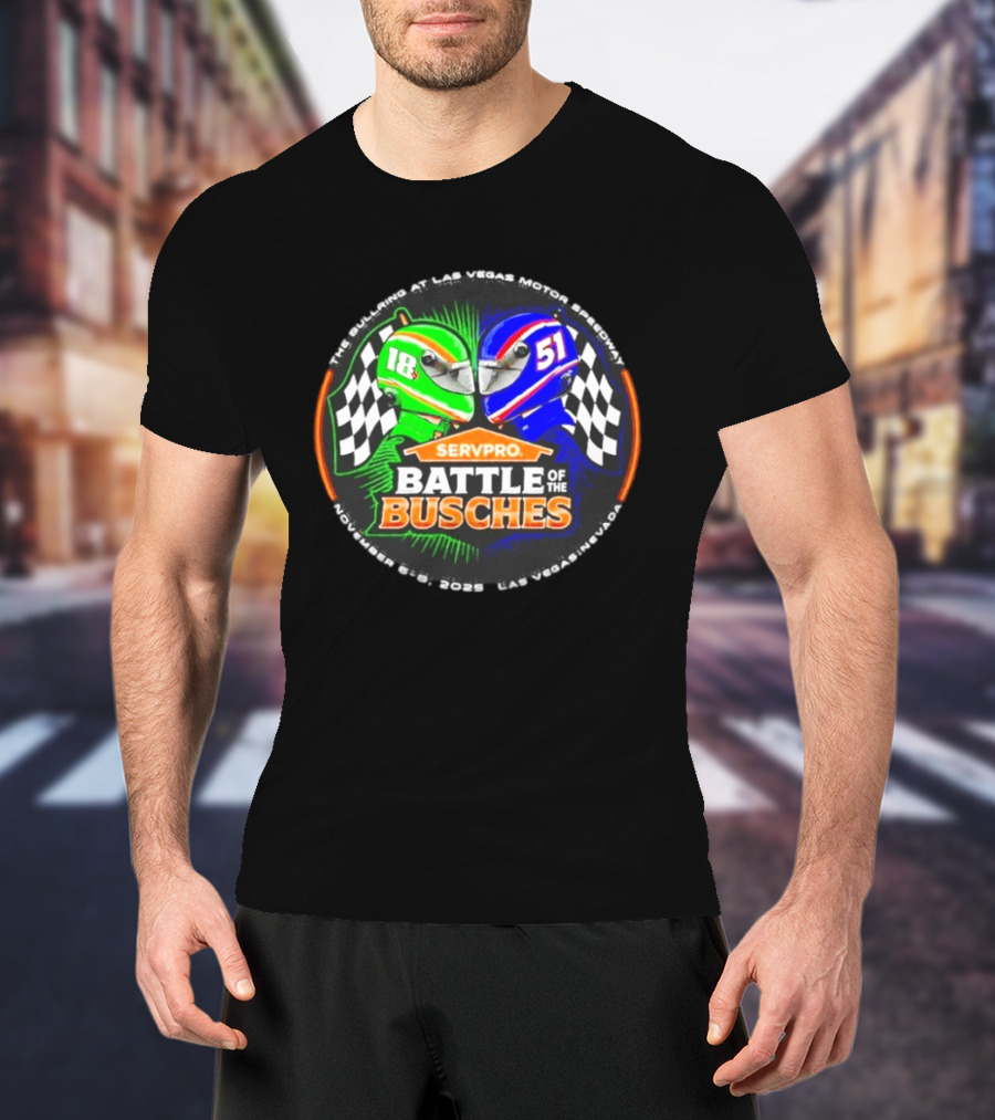 SERVPRO Battle Of The Busches Las Vegas Motor Speedway November 2023 Racing Helmets 18 Vs 51 Checkered Flags T-Shirt
