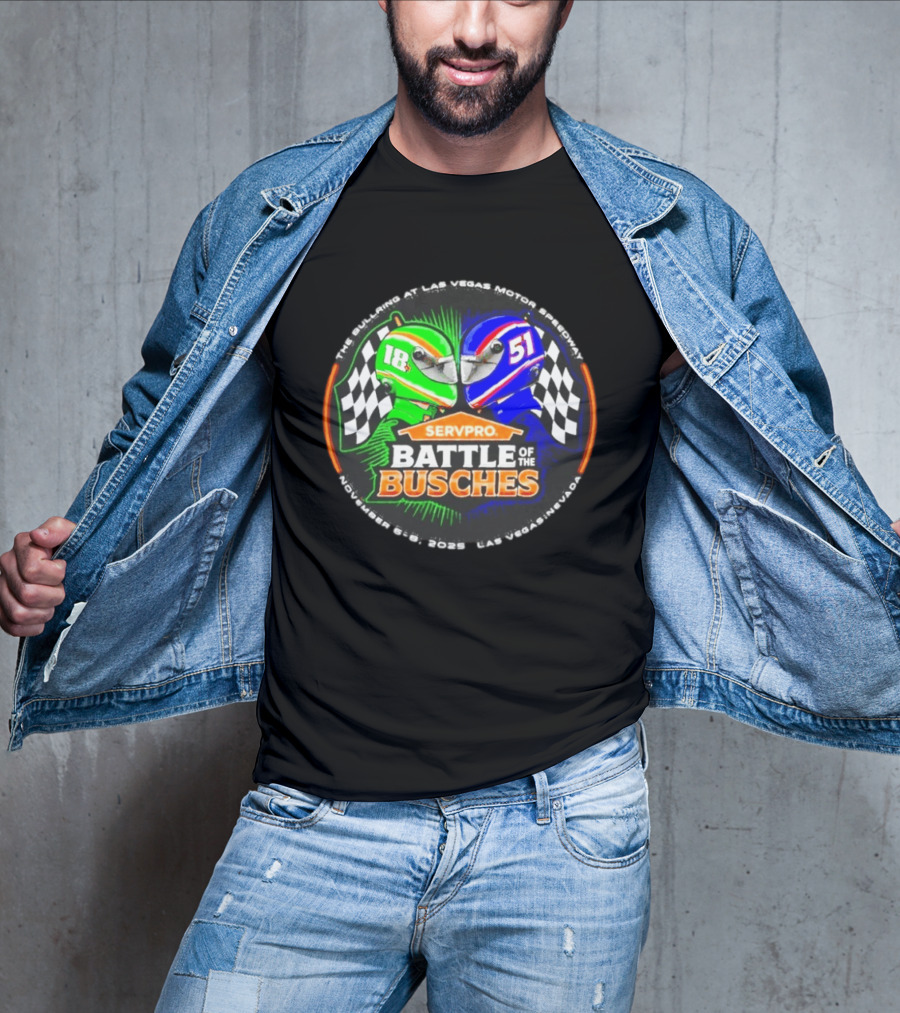 SERVPRO Battle Of The Busches Las Vegas Motor Speedway November 2023 Racing Helmets 18 Vs 51 Checkered Flags T-Shirt