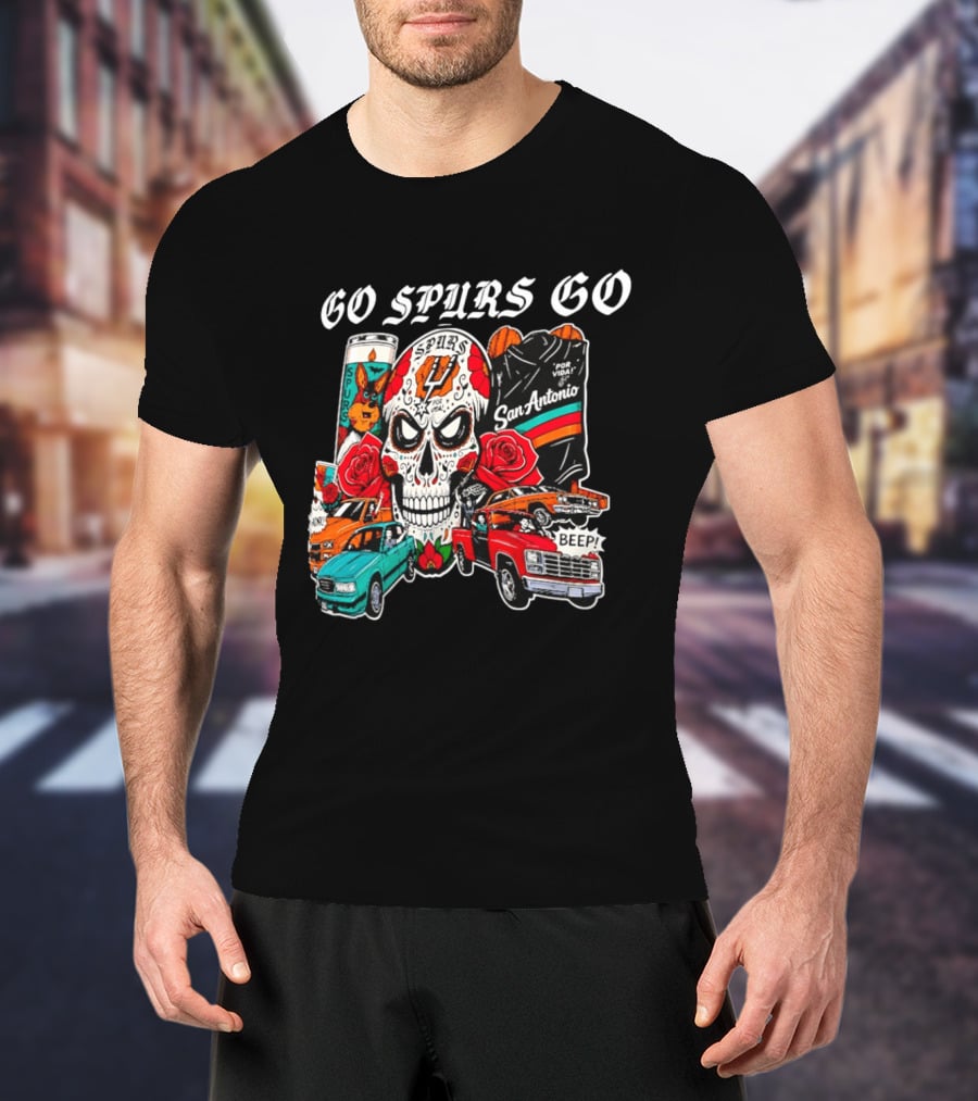 San Antonio Spurs Skull Lowriders Go Spurs Go Fiesta Por Vida T-Shirt