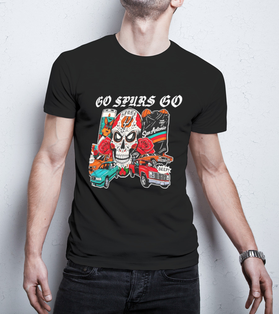 San Antonio Spurs Skull Lowriders Go Spurs Go Fiesta Por Vida T-Shirt