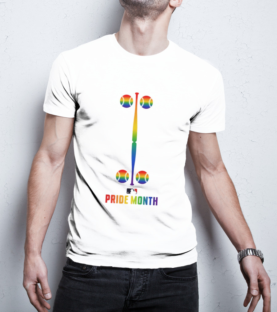 2026 MLB Pride Month Rainbow Baseball Bat And Balls T-Shirt