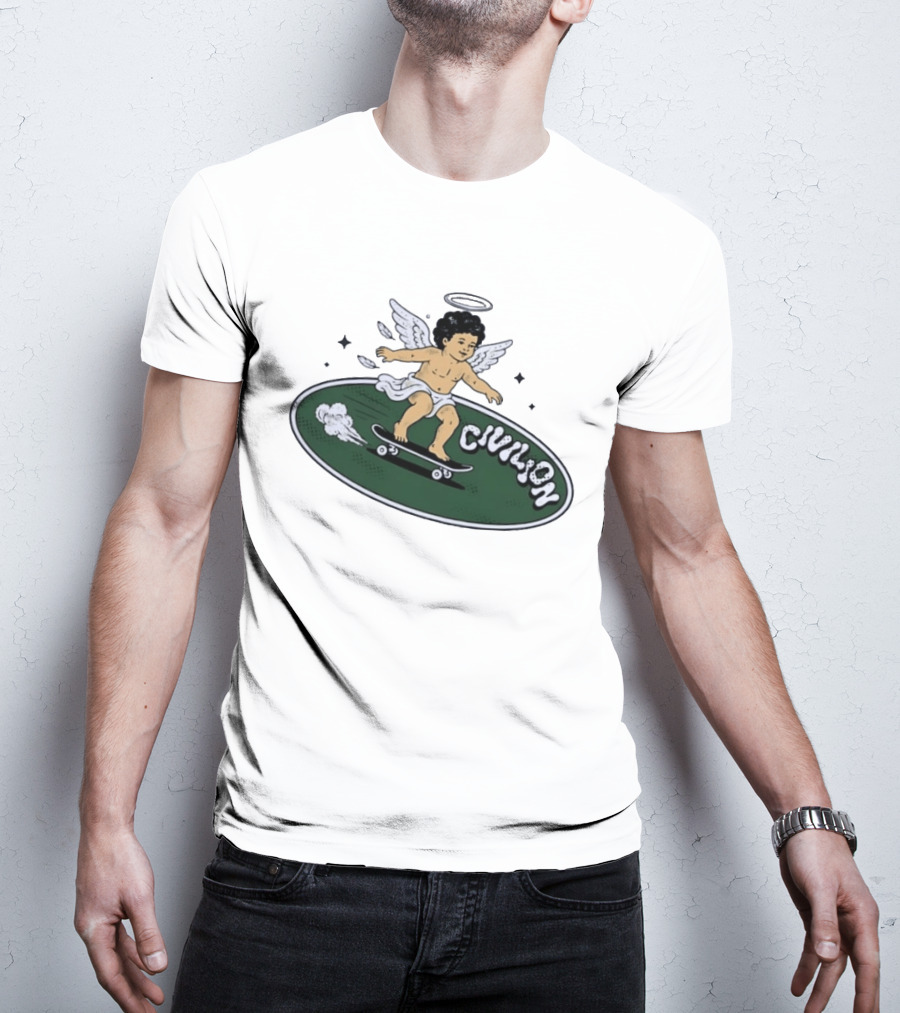 Skateboarding Angel Civilian Halo Wings T-Shirt