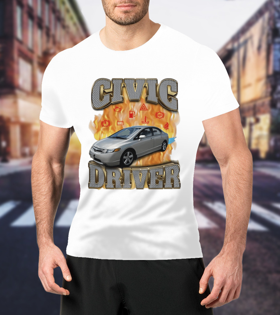 Civic Driver Flames Car T-Shirt