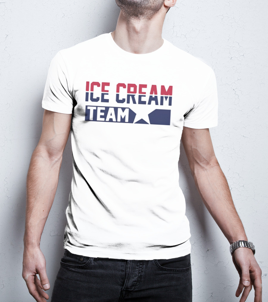 ICE CREAM TEAM Text With Red And Blue Block Lettering T-Shirt