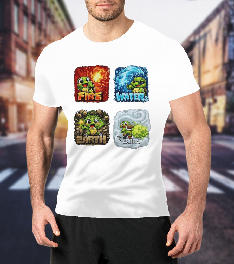 Fire Water Earth Air Turtle Cartoon Baby Elements Quadrant T-Shirt