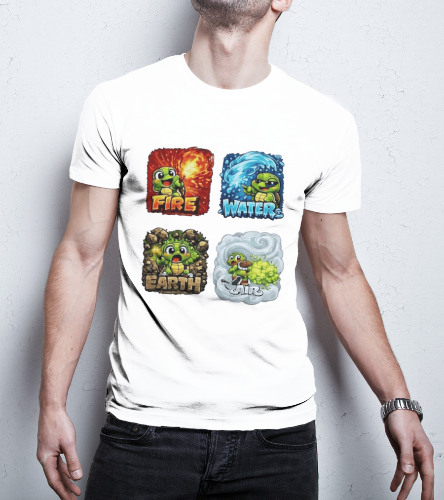 Fire Water Earth Air Turtle Cartoon Baby Elements Quadrant T-Shirt
