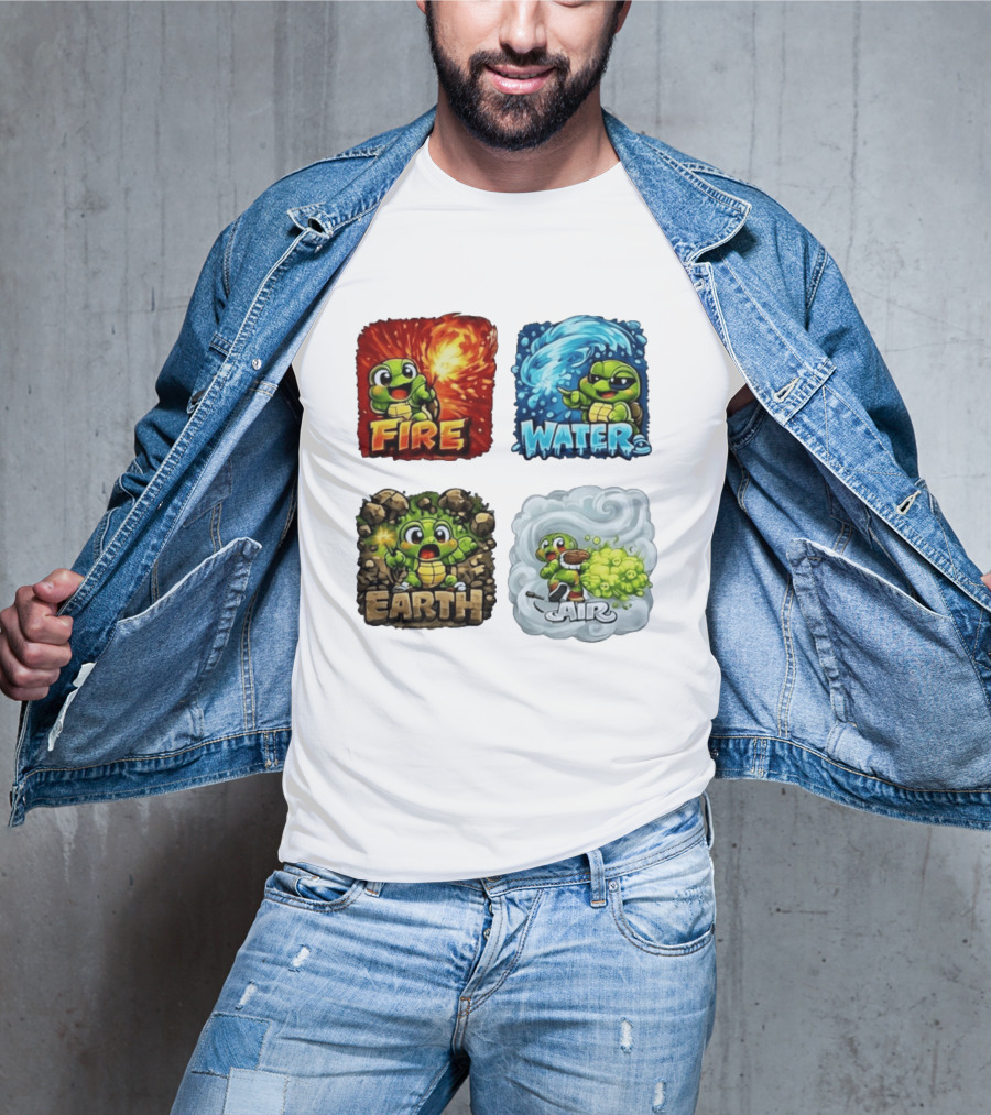 Fire Water Earth Air Turtle Cartoon Baby Elements Quadrant T-Shirt