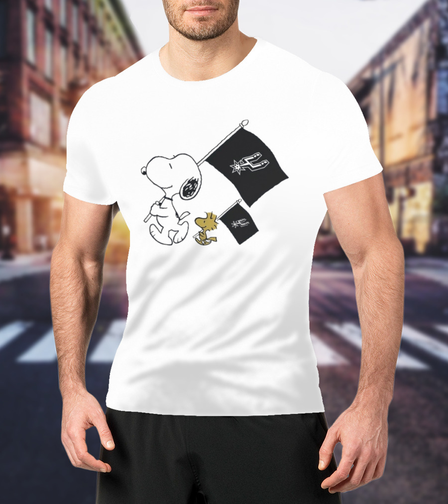 Snoopy Woodstock San Antonio Spurs Flags Peanuts NBA Fan T-Shirt