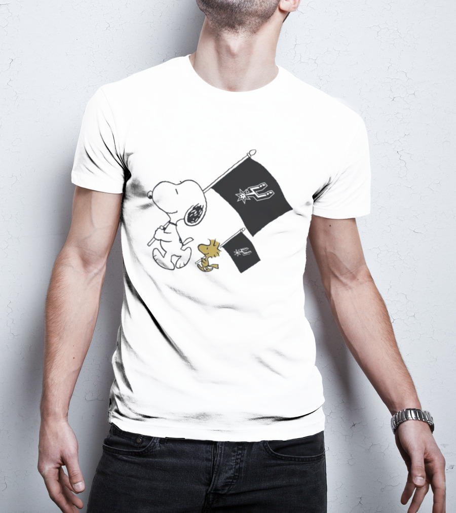 Snoopy Woodstock San Antonio Spurs Flags Peanuts NBA Fan T-Shirt
