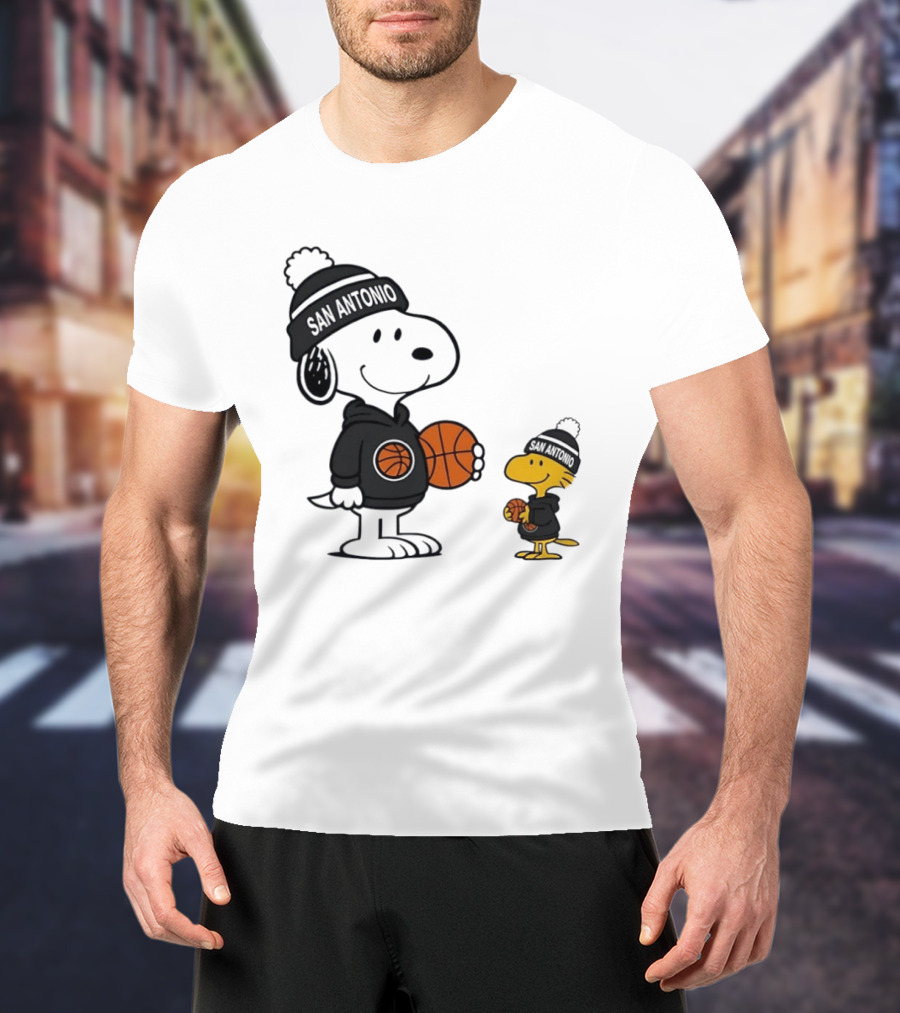 Snoopy And Woodstock Basketball Fans San Antonio Beanies T-Shirt