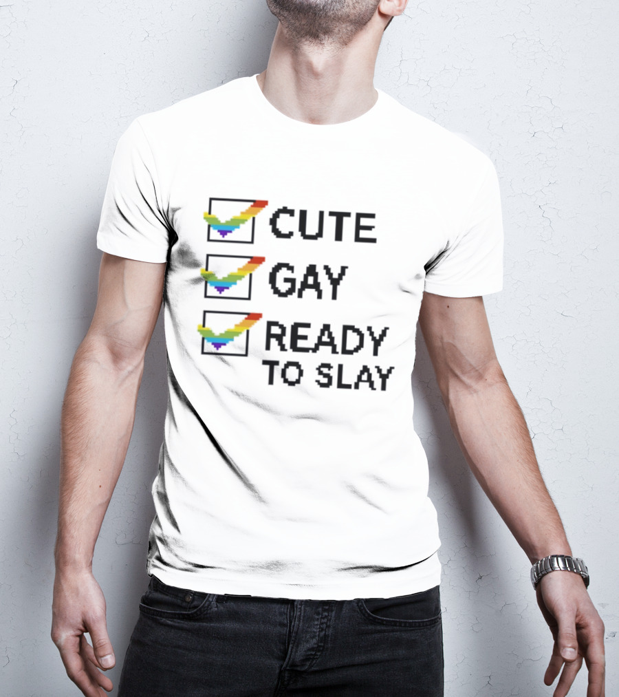 Cute Gay Ready To Slay Checkbox Rainbow Pixel T-Shirt