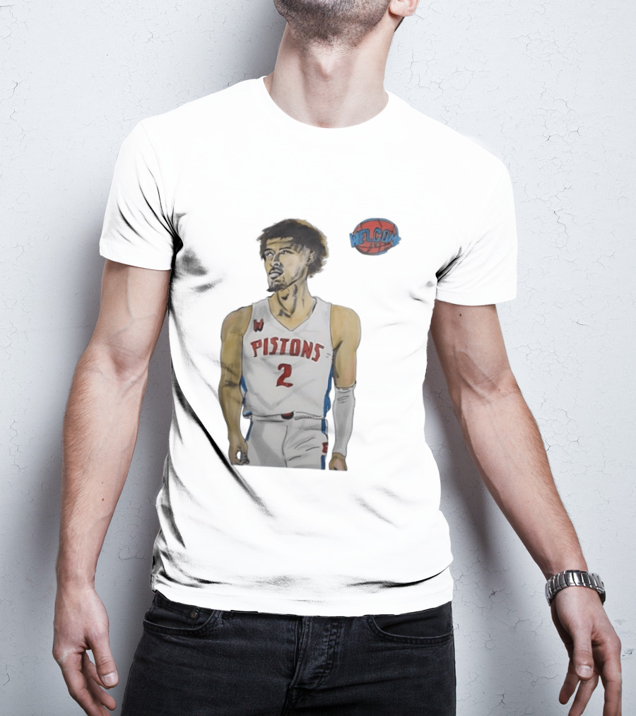 Cade Cunningham Welcome Detroit Pistons Hand Drawn Basketball Player Number 2 T-Shirt