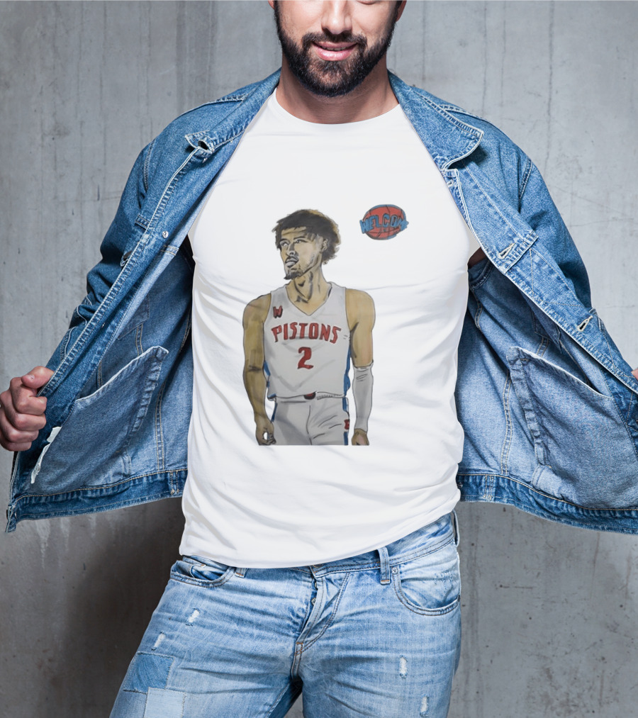 Cade Cunningham Welcome Detroit Pistons Hand Drawn Basketball Player Number 2 T-Shirt