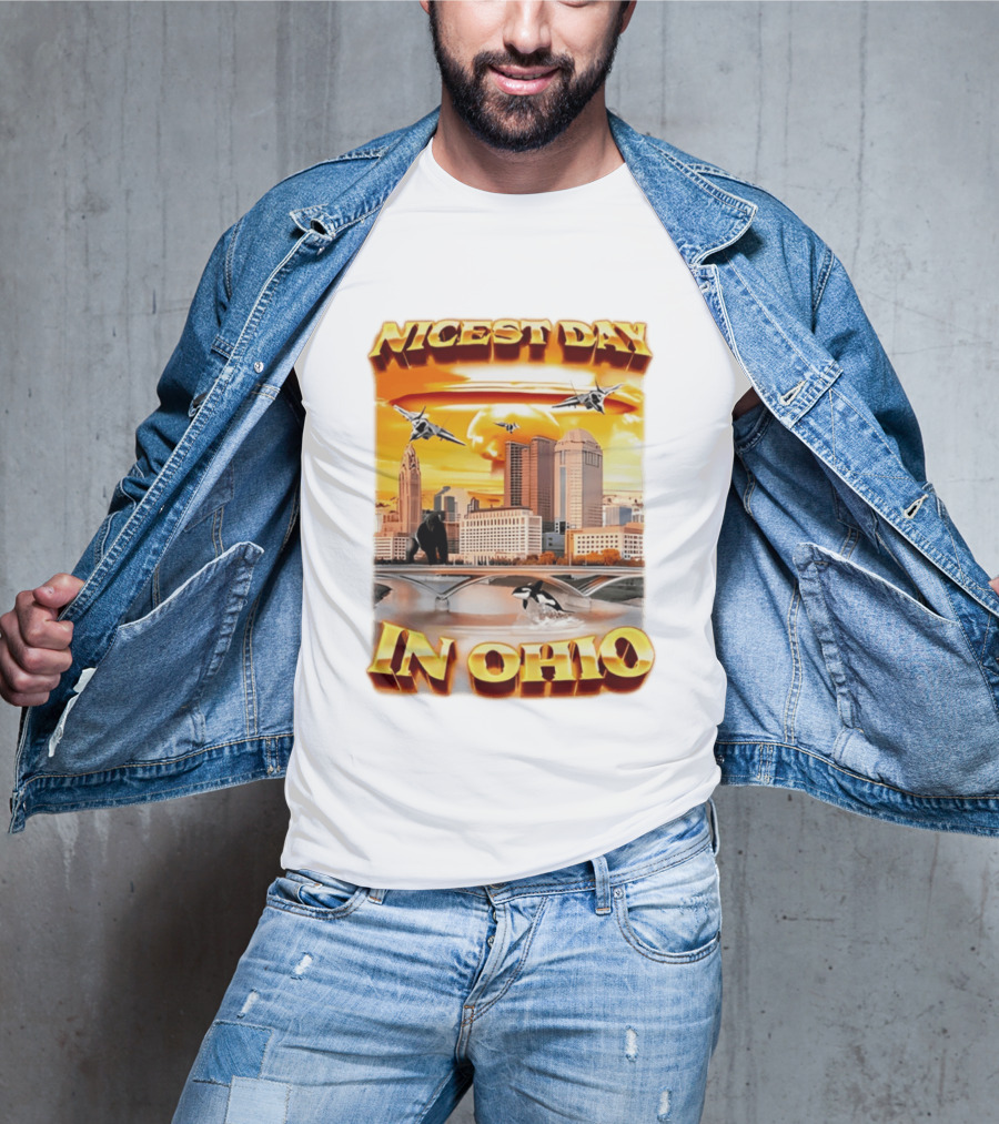Nicest Day In Ohio Cityscape With Jets And Wildlife T-Shirt