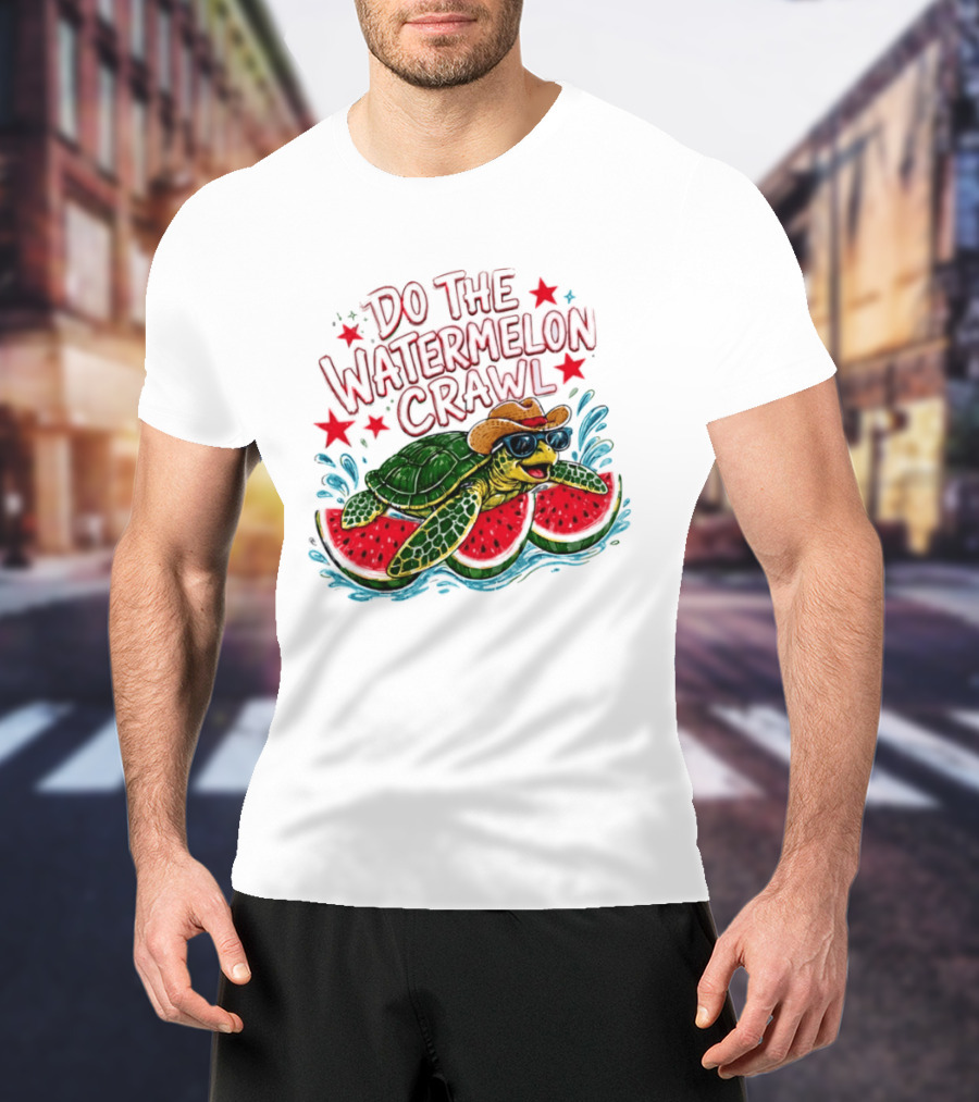 Do The Watermelon Crawl Turtle Cowboy Sunglasses Summer Fun T-Shirt