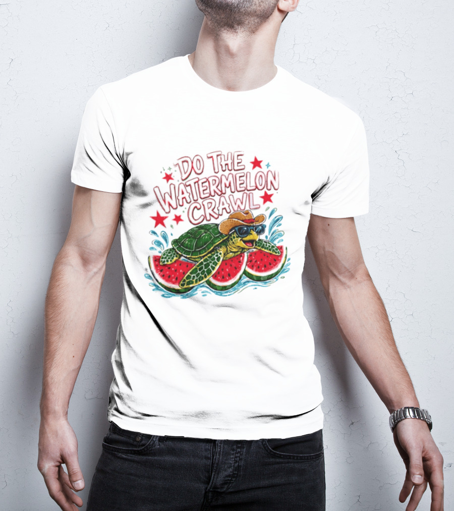 Do The Watermelon Crawl Turtle Cowboy Sunglasses Summer Fun T-Shirt
