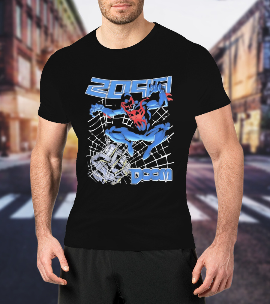 2099 Spider Man Doom Web Punching Action T-Shirt